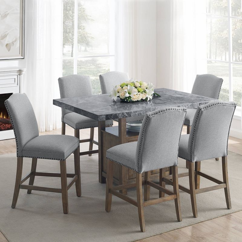 7pc Grayson Marble Counter Dining Set Gray/Driftwood - Steve Silver Co., 3 of 12