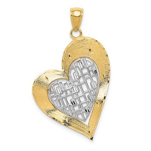 Black Bow Jewelry 14k Two Tone Gold Satin and Diamond Cut Fancy Heart Pendant, 22mm - 1 of 4
