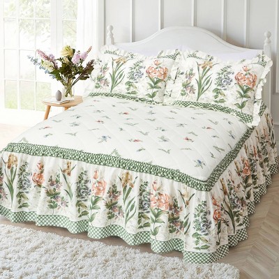 Green Flowers 3-Piece Comforter Set, King Size – Includes 1 Soft Lightweight Comforter and 2 Matching Pillowcases, Floral Bedding