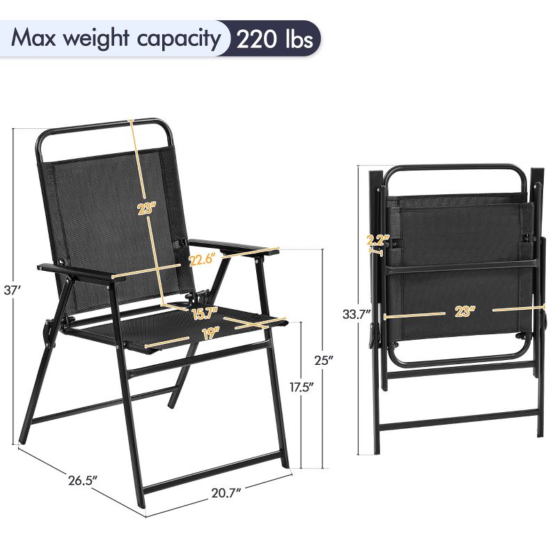 Yaheetech Set of 2 Outdoor Foldable Dining Chairs, with Backrest, Black, 3 of 8