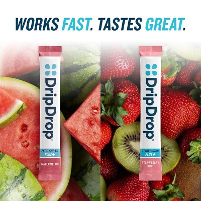 DripDrop Zero Sugar Plus Variety Dietary Supplement Powder - Watermelon, Strawberry, Kiwi - 16ct
