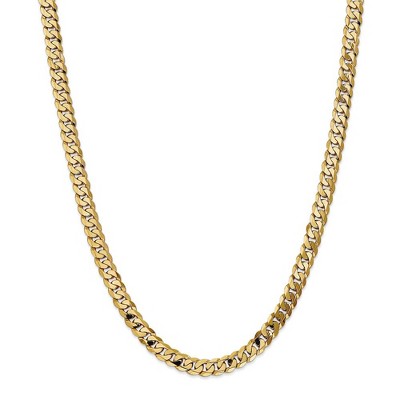 Black Bow Jewelry Men's 6.75mm 14k Yellow Gold Beveled Solid Curb Chain Necklace