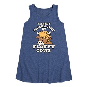 Girls' - Instant Message - Fluffy Cows Graphic Sleeveless Aline Dress - 1 of 4