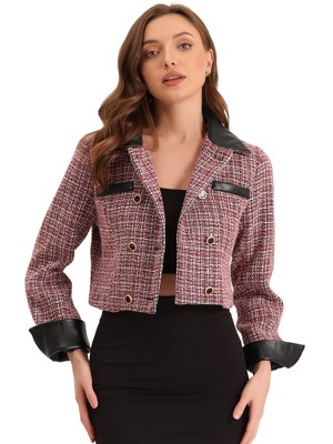 Allegra K Women's Tweed Plaid Contrast Collar Double Breasted Vintage  Cropped Jackets : Target