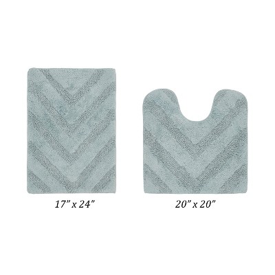 Hugo 2-Piece Bath Rug Set 100% Premium Cotton Tufted Chevron Pattern Bathmats for Bathroom, Super Soft Absorbent Machine Washable