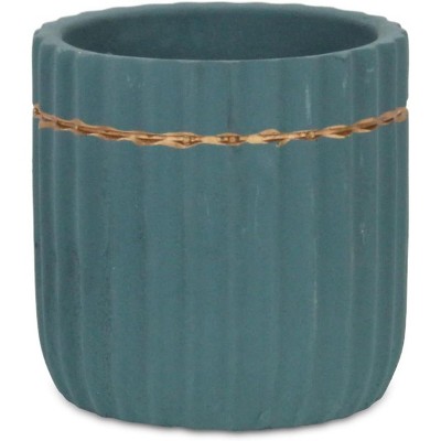 Cheung's Aurine Round Gold Trimmed Ridged Ceramic Pot - Small - Blue