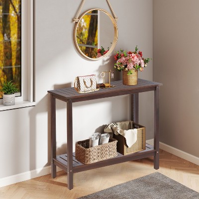 NicBex Narrow Console Table with 1 Open Storage Shelf,Stylish Minimalist Entryway Table,Modern Couch Table for Living Room,Brown