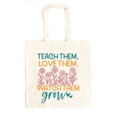 City Creek Prints Watch Them Grow Flower Garden Canvas Tote Bag - 15x16 - Natural