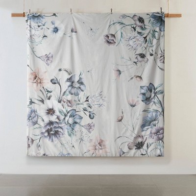 Maddy Blue Floral Cotton King/Cal King Duvet Cover Set