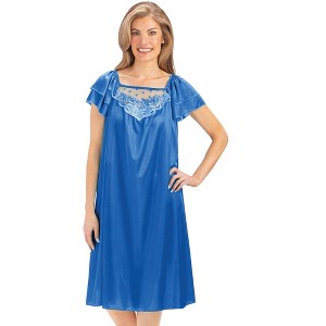 Collections Etc Double Sleeve Lace Trim Tricot Silky Nightgown - 1 of 4