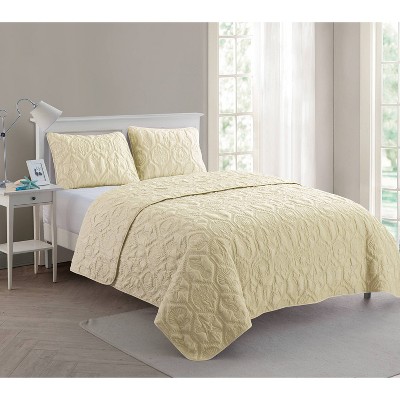 Tan Microfiber Coastal Full Quilt Set with Embossed Sea Life Pattern