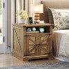 MaseiKar Farmhouse End Table with Charging Station, Large End Tables for Living Room, Large Bedside Table with Rattan-Like Barn Door, Wooden Square - 3 of 4