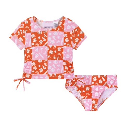 Girls Swim Set With Long Sleeve Rash Guard, Swim Shorts, And