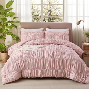 Boho Ruched Comforter Set – 100% Cotton Ruffle Bedding, Soft Durable Fluffy Quilt 3-Piece, Vintage Chic Bedroom Decor, King/Queen Options - 1 of 4