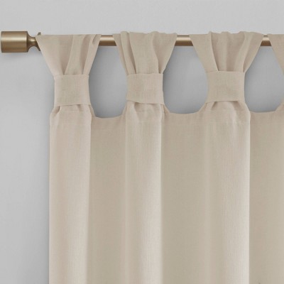 Linen Tab Top Sheer Curtain Panel with Floral Embellishments