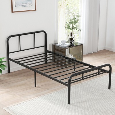 Tangkula Twin Bed Frame Metal Platform Bed Base w/ Headboard & Footboard Under Bed Storage