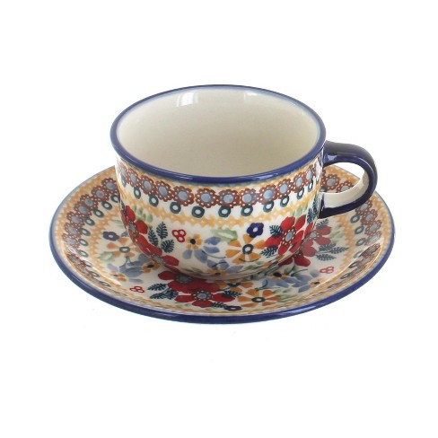 Blue Rose Polish Pottery Red Daisy Cup & Saucer : Target