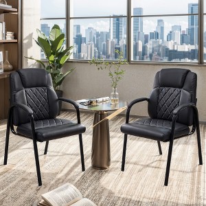 VECELO PU Leather Office Guest Chairs Set of 2/4, Upholstered Ergonomic Stationary Side Chairs with Padded Armrests, Black - 1 of 4