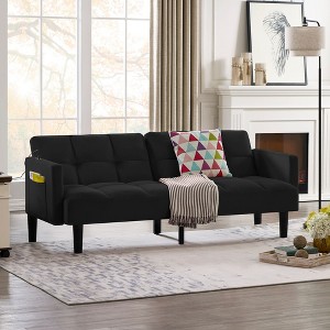 NicBex 75.5" Velvet Futon Sofa Bed,Convertible Couch with Adjustable Backrest,Side Pockets,USB Port,Sleeper Couch for Living Room Apartment - 1 of 4