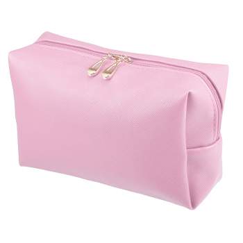 Unique Bargains PU Leather Waterproof Makeup Bag Cosmetic Case Makeup Bag for Women L Size Pink 1 Pcs