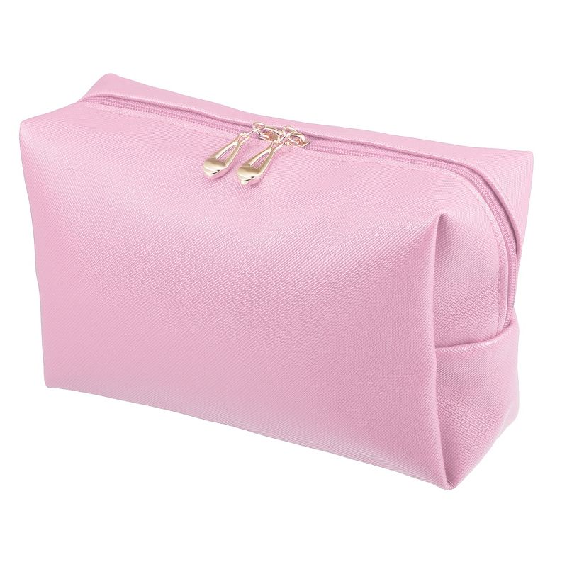 Unique Bargains PU Leather Waterproof Makeup Bag Cosmetic Case Makeup Bag for Women L Size Pink 1 Pcs, 1 of 7