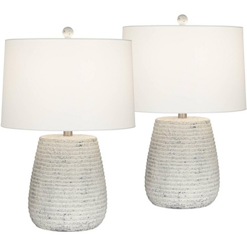 Possini Euro Design 23" High Small Modern Coastal Accent Table Lamps Set of 2 Beige Sandstone Finish Ceramic White Shade Living Room Bedroom Bedside - image 1 of 4