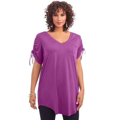 Roaman's Women's Plus Size Ruched Sleeve Ultra Femme Tunic
