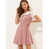 INSPIRE CHIC Women's Bowtie Neck Contrast Color A-Line Doll Collar Dress - 2 of 4