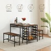 Dining Table Set for 4,Kitchen Table with 2 Benches,Wine Rack and Storage Shelf,Rectangular Dining Room Table Set,for Small Space,Apartment,Dinette - 3 of 4