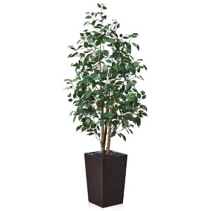 DR.Planzen 72" Faux Ficus Tree with Real Wood - UV Resistant 6FT Artificial Plant with Silk Leaves in 15.7" Planter for Indoor & Floor Decor - 1 of 4