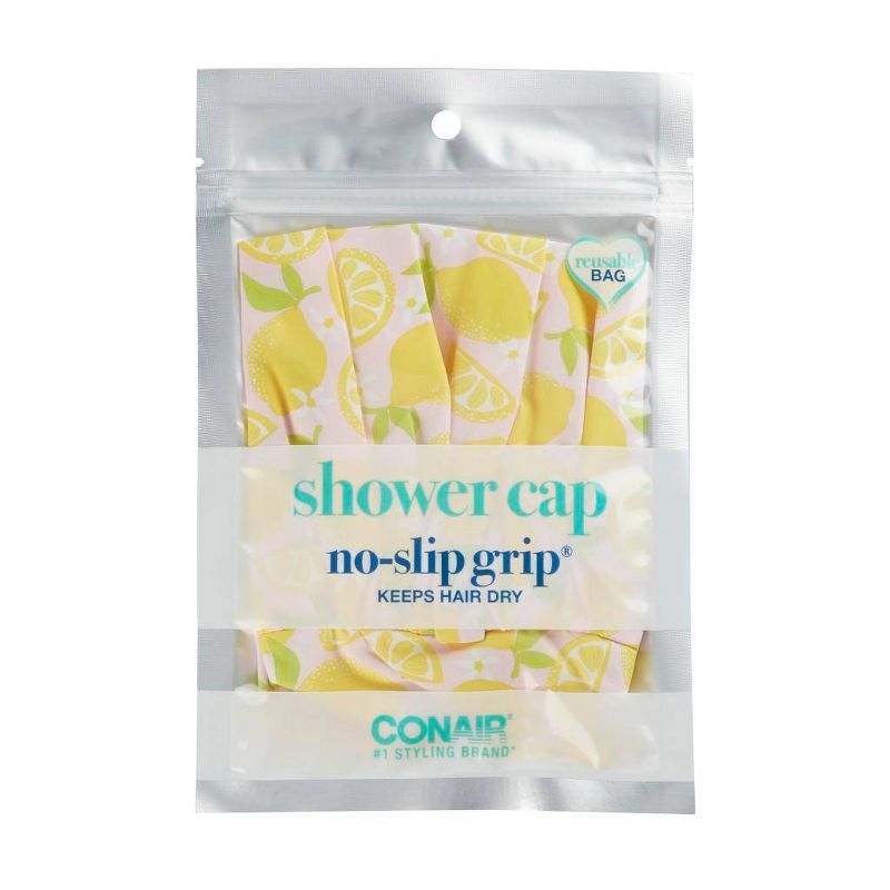 Conair No-Slip Grip(R) Standard Size Shower Cap - Lemon Pattern, 1 of 8