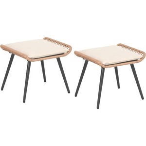 SUGOLD Outdoor Wicker Ottoman Set of 2, Patio Rattan Ottomans with Seat Cushions, 2 Pieces Footstool Footrest Seat - 1 of 1