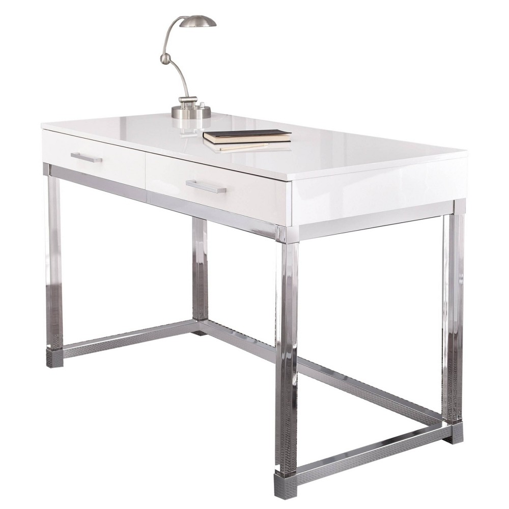 Photos - Office Desk Everett Writing Desk White - Steve Silver Co.: Chrome & Acrylic, Modern St