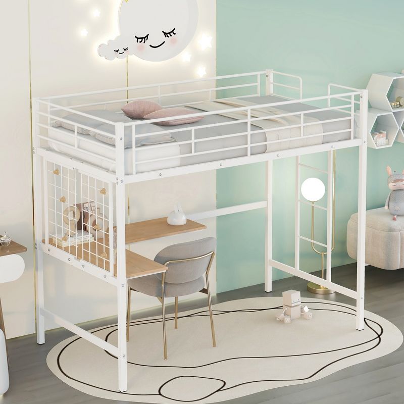 Twin Metal Loft Bed with Desk and Metal Grid - ModernLuxe, 2 of 13