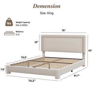 Vipbear Boucle Bed Frame,Upholstered Bed Frame With Headboard, Surface Cover Soft Cloud Bed Frame Easy Assembly, No Box Spring Required - 1 of 4