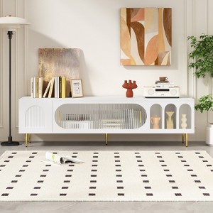 FONTOI TV Stands for Televisions up to 70 Inchs, Entertainment Center with 3 Shelves and 2 Cabinets, White, 70.9"*20"*17.7" - 1 of 4