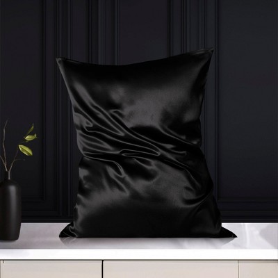 1 Pc Standard/20x26inch Silk with Zipper Pillow Cases Black - PiccoCasa