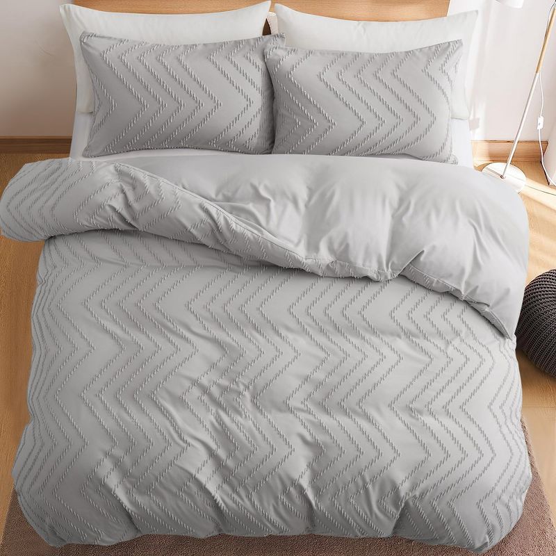 Peace Nest Tufted Microfiber Clipped Duvet Cover Set with Zipper Closure & Corner Ties, 3 of 9