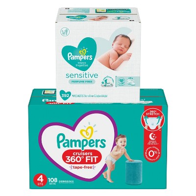 Pampers Cruisers 360 Disposable Diapers Size 4 - 116ct & Pampers Sensitive Baby Wipes - 108ct - Bundle
