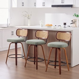 Okak Set of 2/3 PU/Linen Swivel Counter Height Bar Stools for Dining Rooms,Armless Chairs Bar Island Stools with Wooden Back - 1 of 4