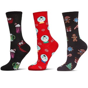 MeMoi 3 Pair Women's Christmas Holiday Novelty Crew Socks Pink-Black 9-11 - 1 of 1