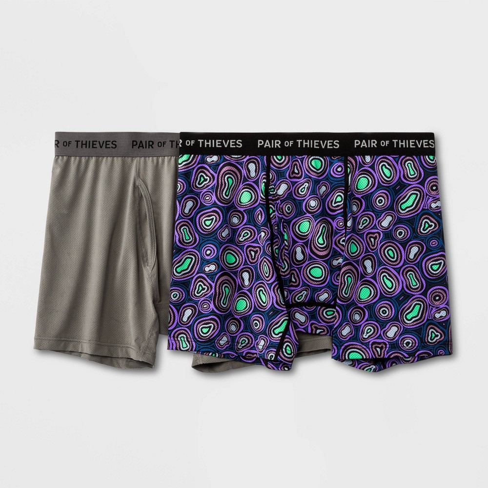 Pair of Thieves Men's Super Fit Boxer Briefs 2pk - Purple/Green Amoeba M: Mid Rise, Microfiber, Full Waistband Elastic