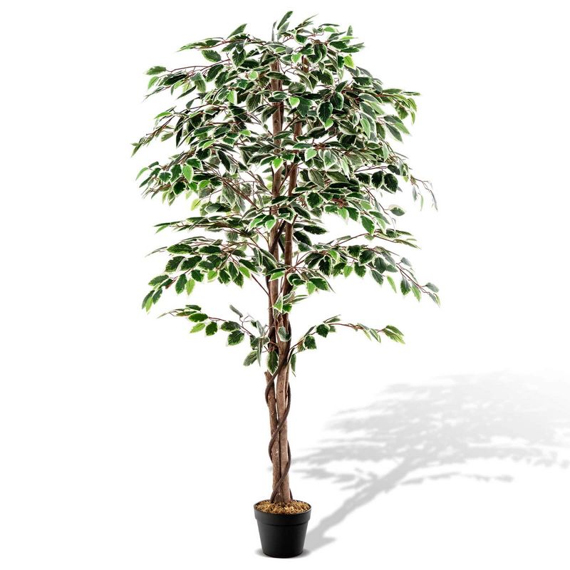 Costway 63 inch Artificial Ficus Tree Faux Indoor Plant in Nursery Pot for Decoration, 1 of 10