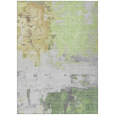 Artichoke Green And Gold Abstract Washable Indoor Outdoor Area Rug