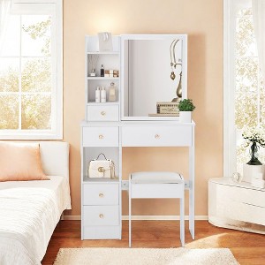 NicBex Vanity Desk with Mirror and Light Small Vanity with Sliding Mirror, Multi-Layer Storage, Compact Makeup Table with Stool for Bedroom - 1 of 4