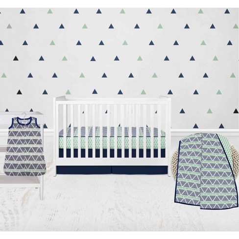 Mint and store navy crib bedding