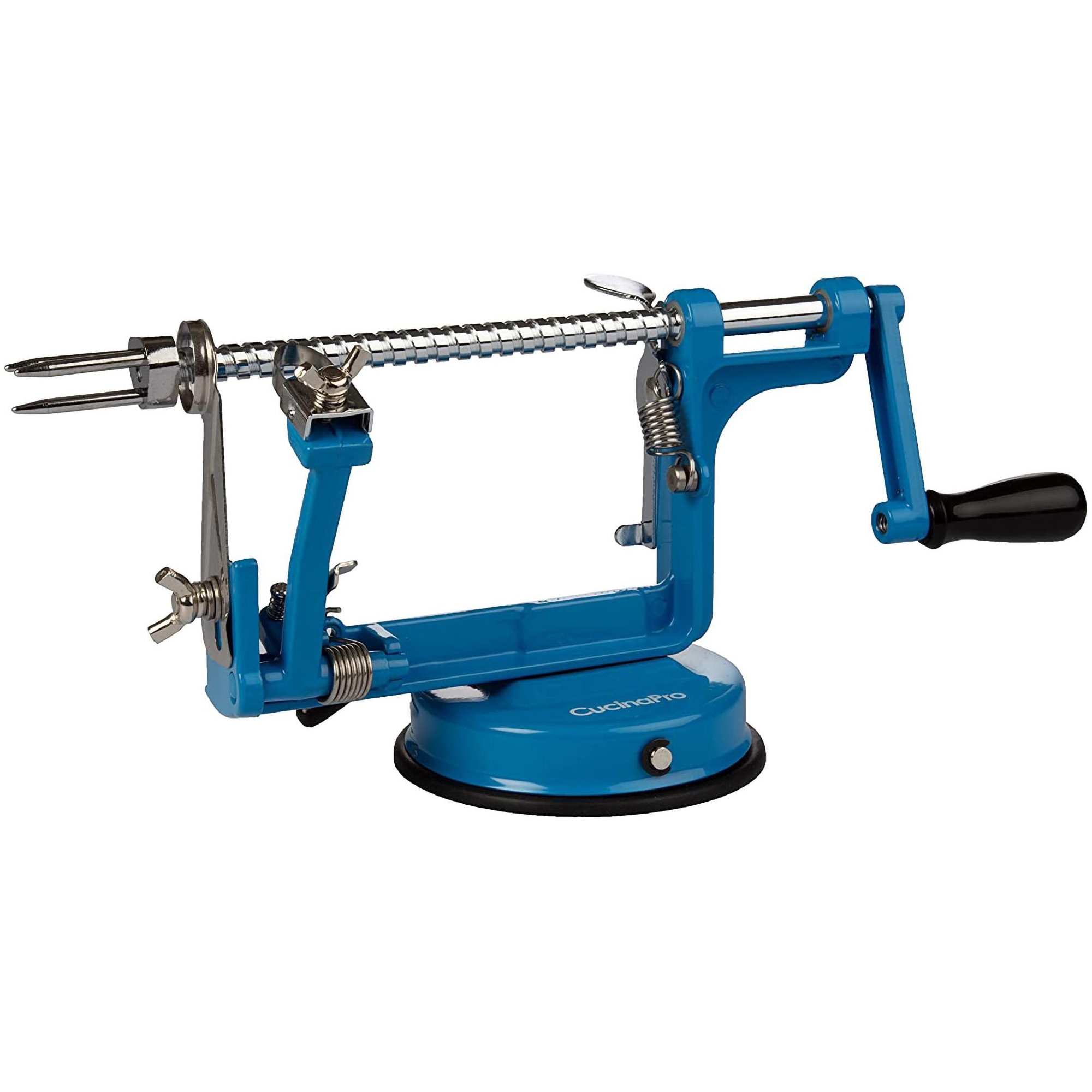 CucinaPro Apple Peeler - Long Lasting Chrome Cast Iron with Countertop Suction Cup, Teal