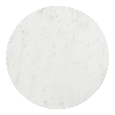 Tira 17'' White Marble and Silver Metal Round Side Table