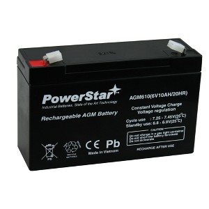 PowerStar NEW 6V 10AH Sealed Lead Acid (SLA) Battery with F1 Terminal Connectors - 1 of 1