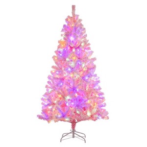 6Ft Pink Christmas Tree, Prelit Snow Flocked Artificial Xmas Tree with 250 Lights, 751 Branch Tips - 1 of 4